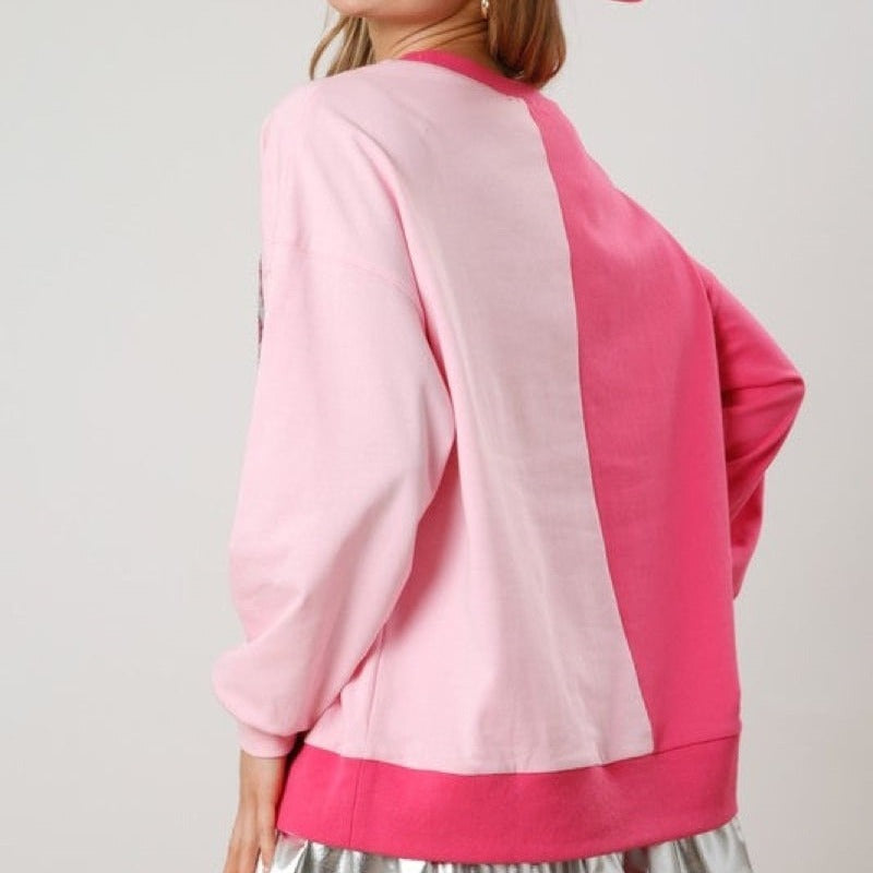 Women's Sequined Color-Block Long-Sleeve Sweater