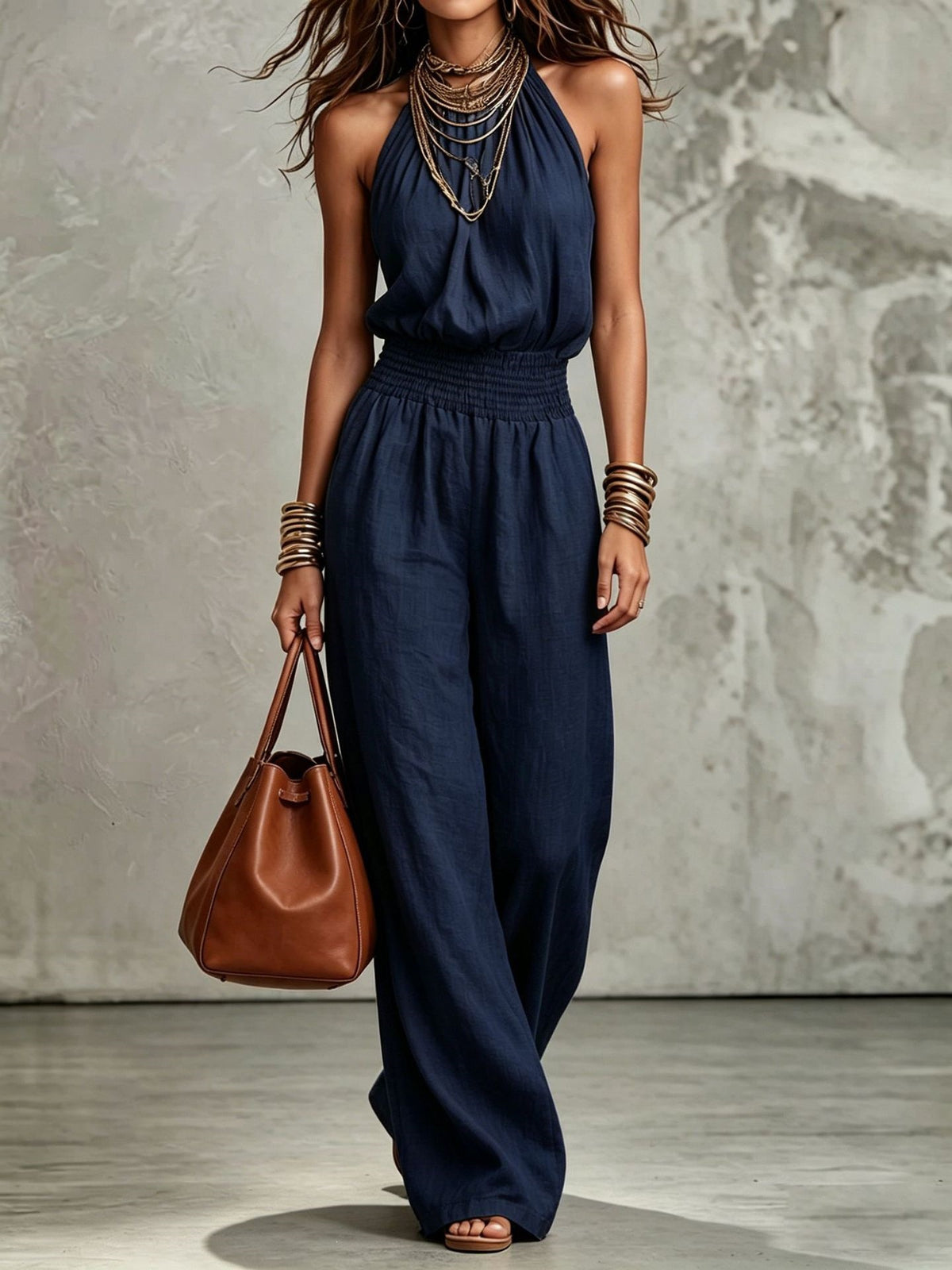 Women's Backless Halter Wide-Leg Jumpsuit