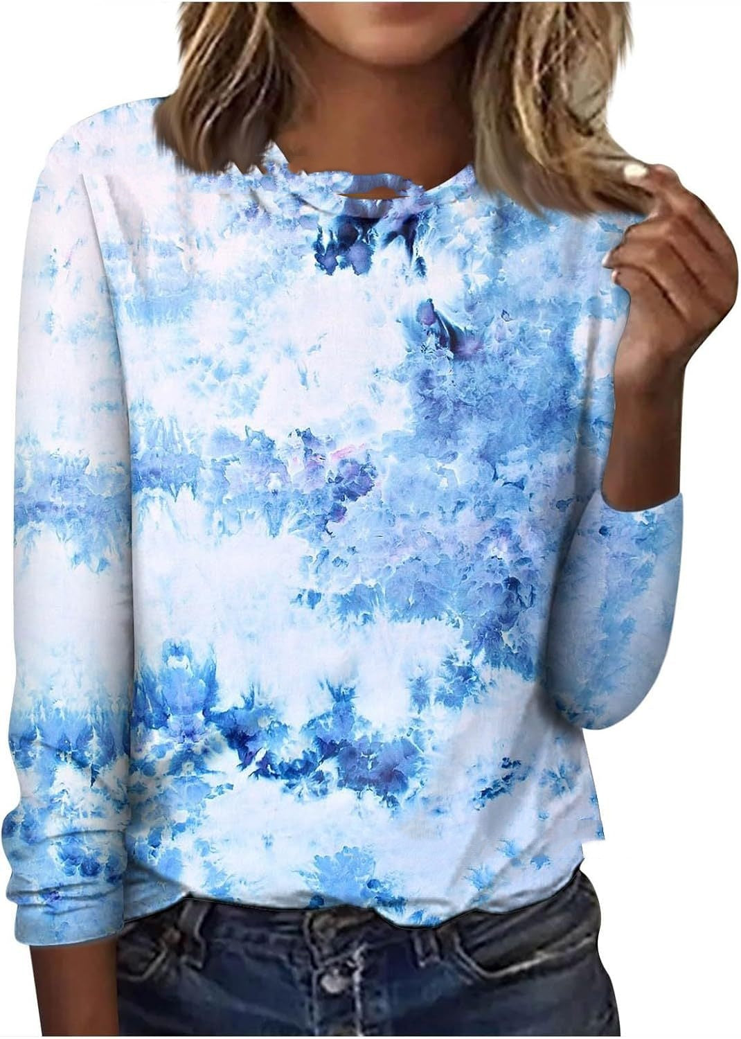 Floral Geometric Print Long Sleeve Round Neck Pullover