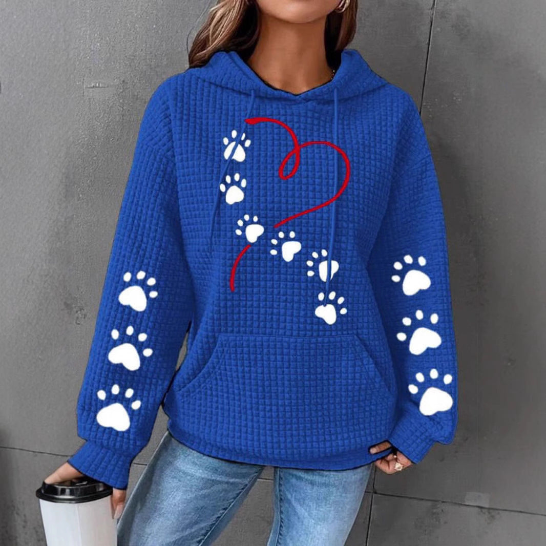 Cozy Waffle Knit Letter Print Hooded Sweatshirt