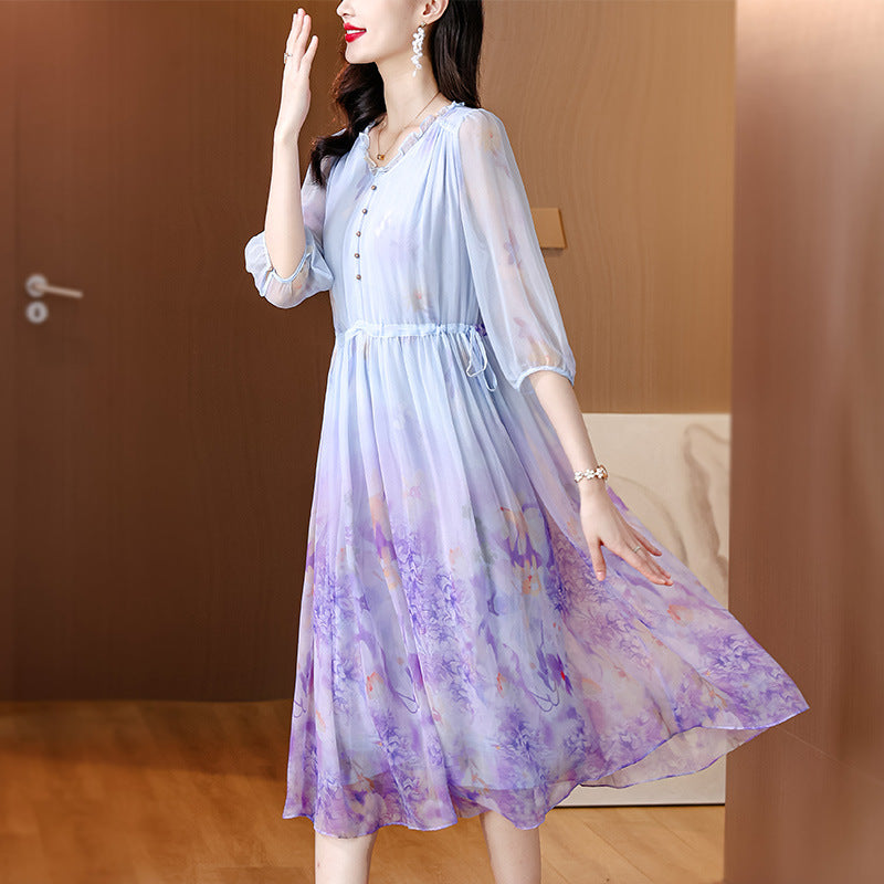 Women's High-Waisted Silk Midi Dress