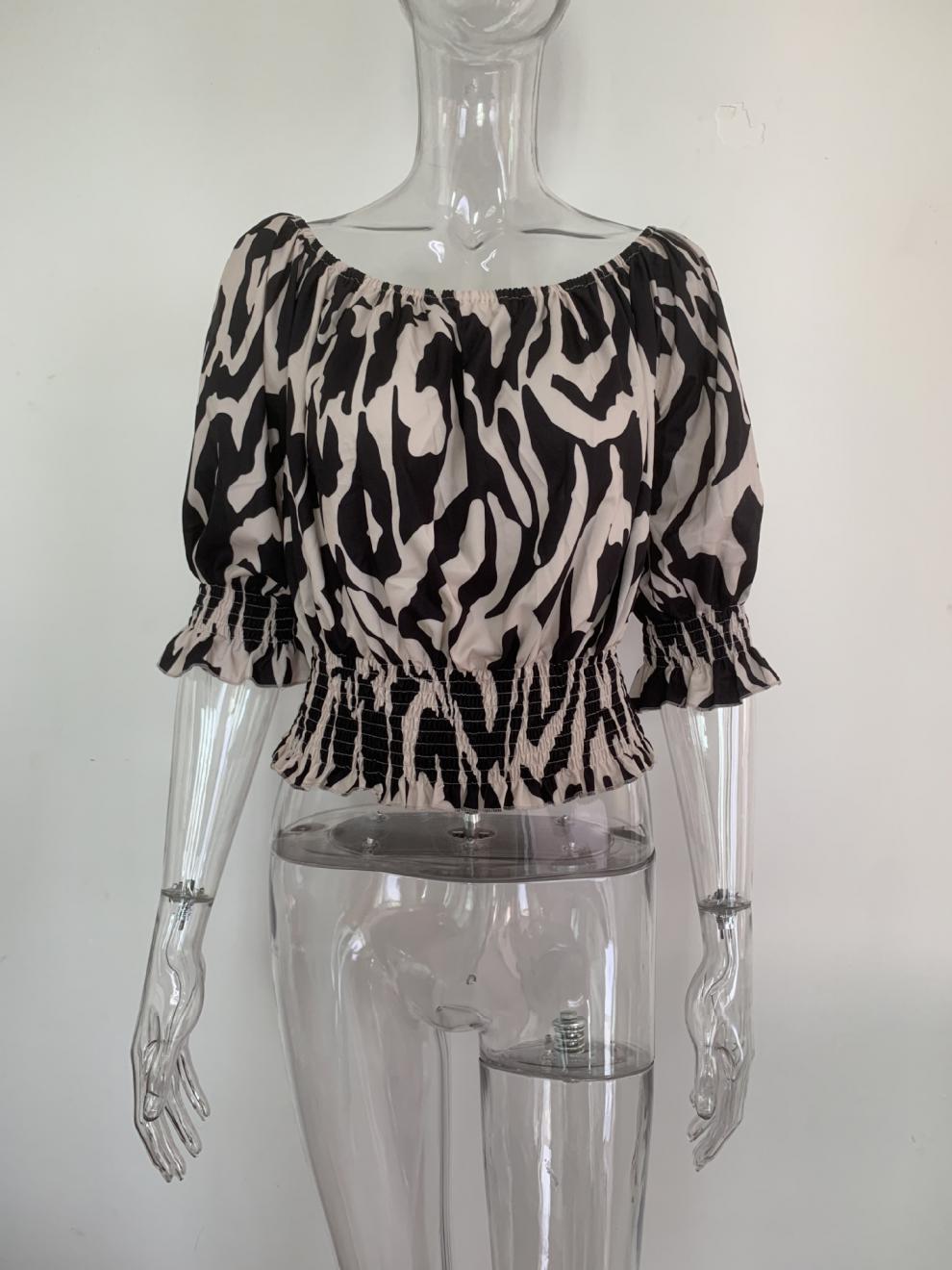 Women's Geometric Print Off-The-Shoulder Lantern Sleeve Top
