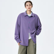 Solid-color Long-sleeve Shirt Top For Women