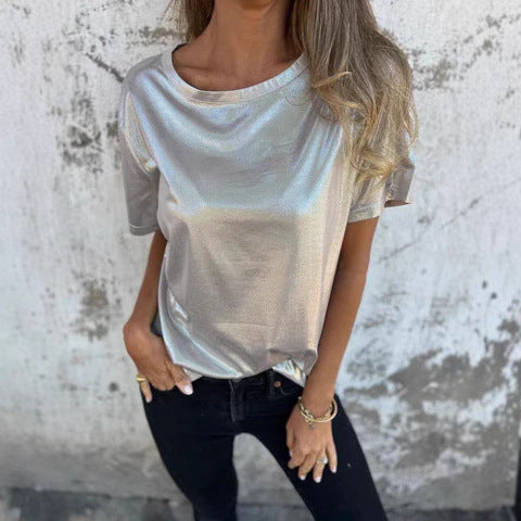 Loose-Fit Short Sleeve Solid Tee – Elegant Casual Top