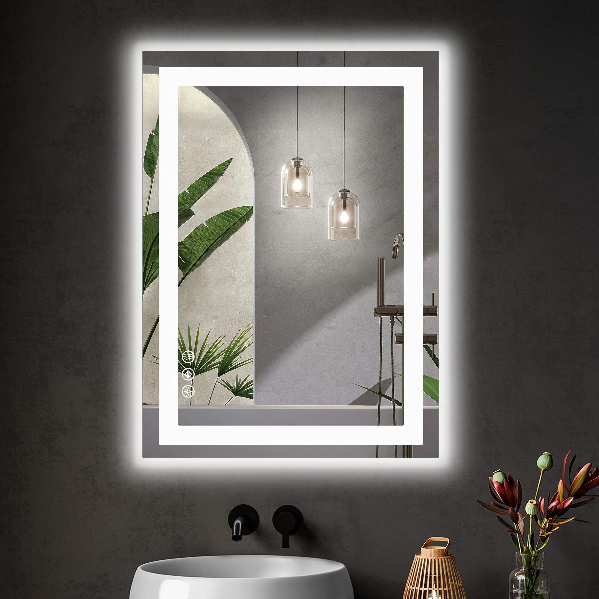 Dimmable anti-fog LED bathroom mirror with three color modes