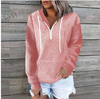 Women's Cozy Waffle Knit Hoodie Casual Sweatshirt Coat
