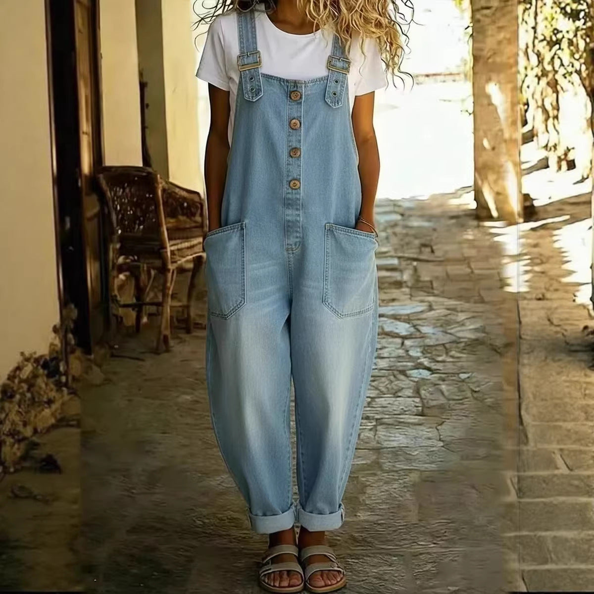 Chic Vintage Denim Suspender Jumpsuit for Women