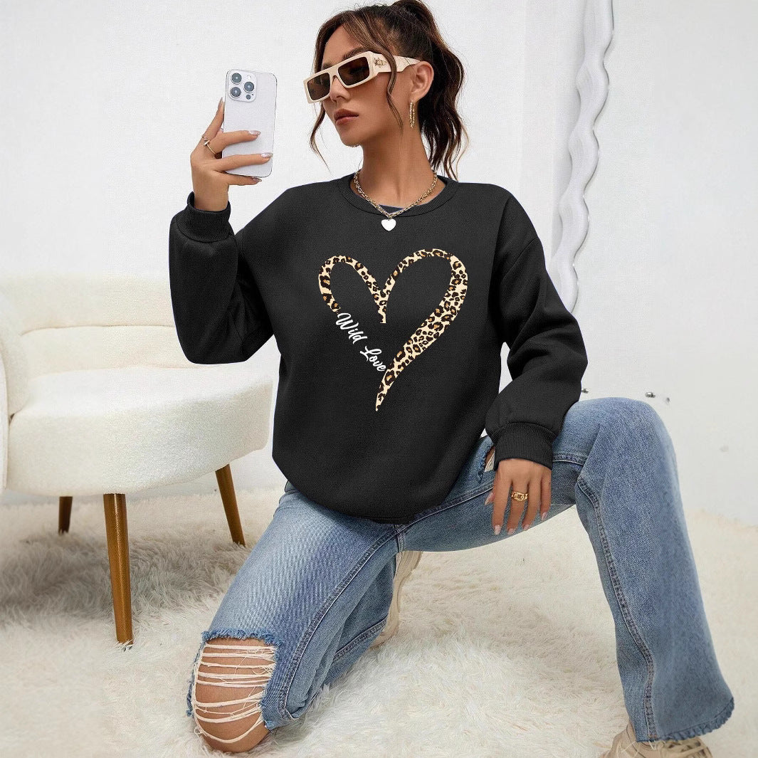 Leopard Wild Heart Print Sweatshirt Set