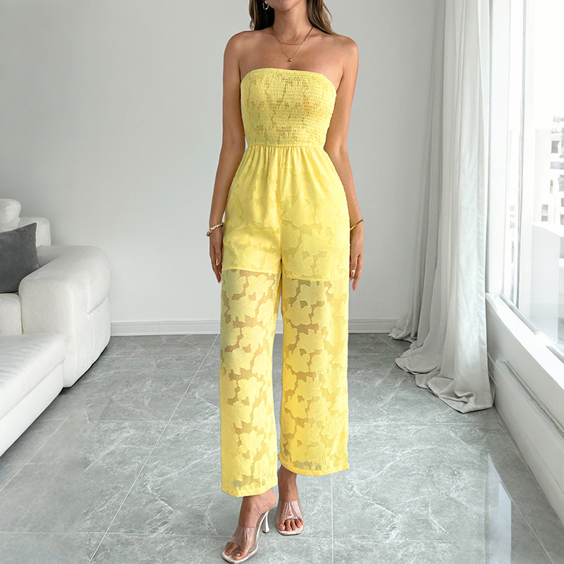 Yellow Sheer Tube Top & Straight-Leg Pants Set