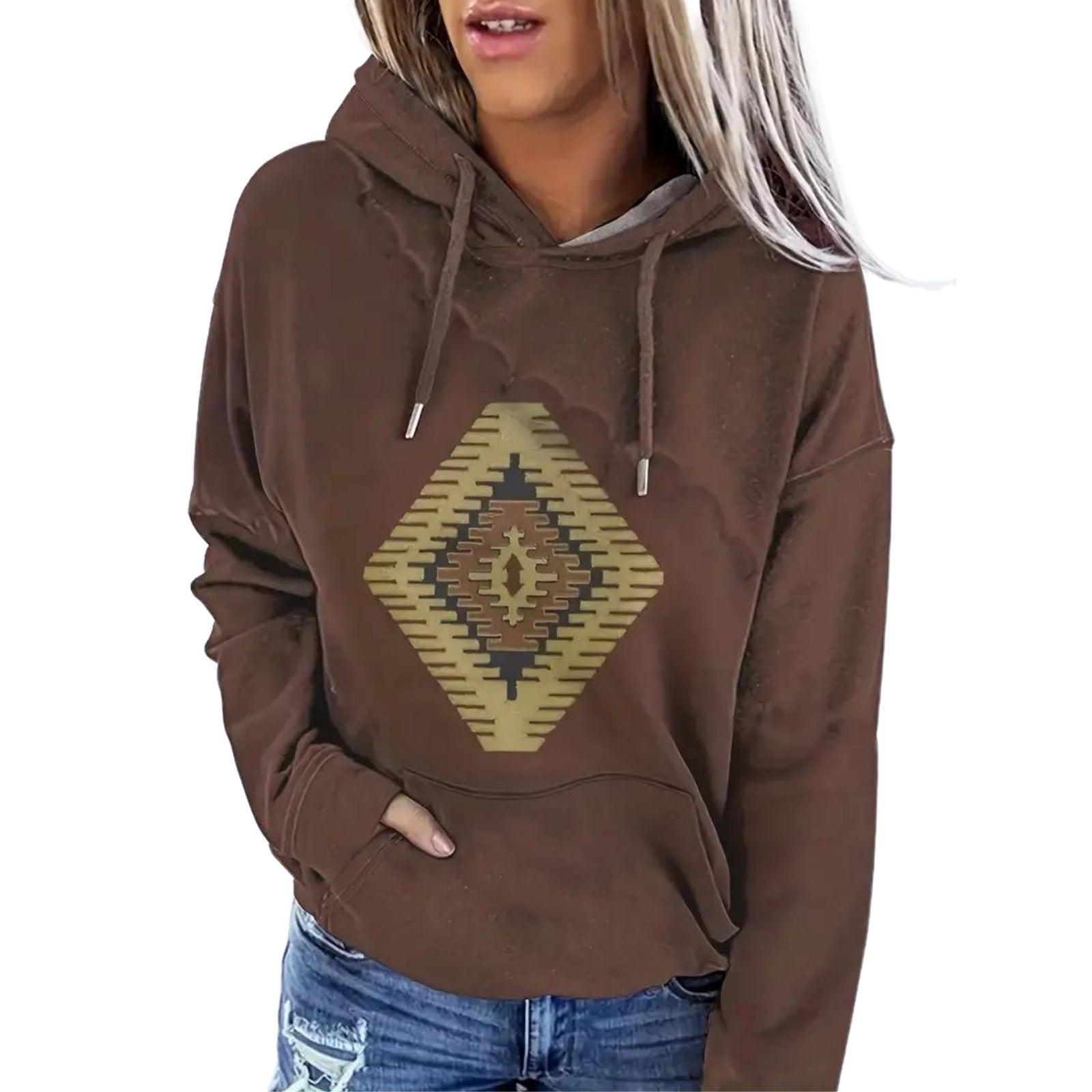 Women's 3D Retro Multicolor Hooded Sweatshirt with Pockets