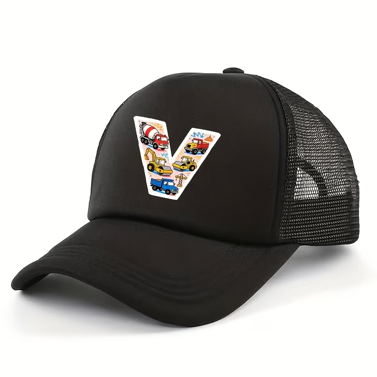 Adjustable Construction Vehicle Printed Trucker Hat for Kids