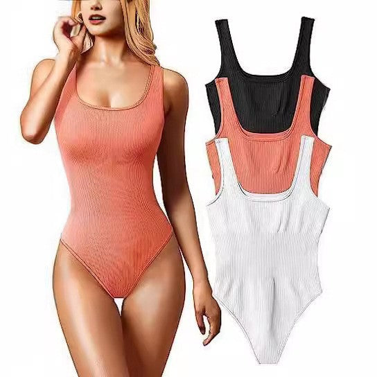 Women's U-Neck Sleeveless Fitted Romper Jumpsuit