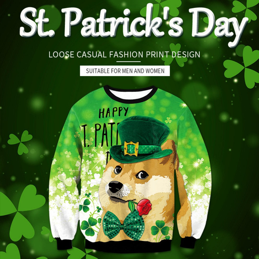 St. Patrick's Day 3D Print Long Sleeve Round Neck Sweater