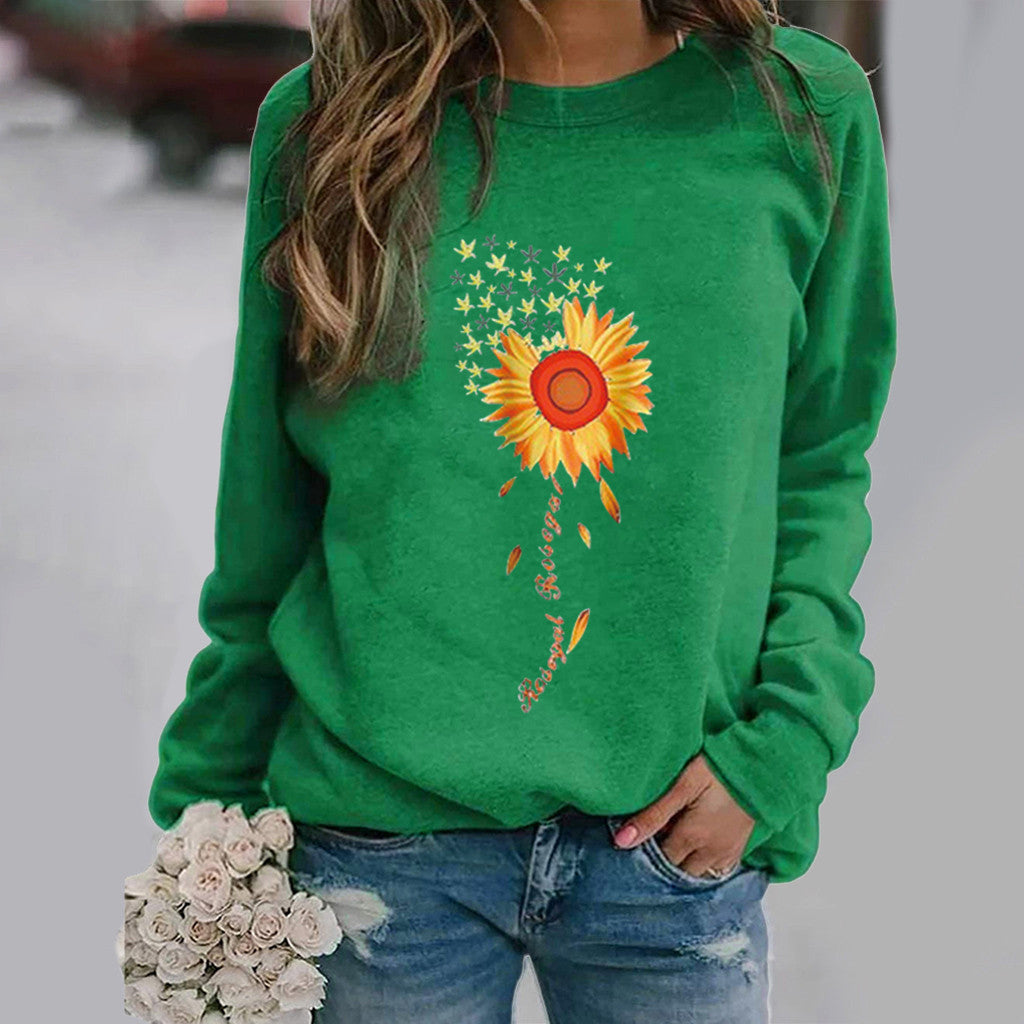Women's Sunflower Print Long Sleeve Crew Neck Sweater