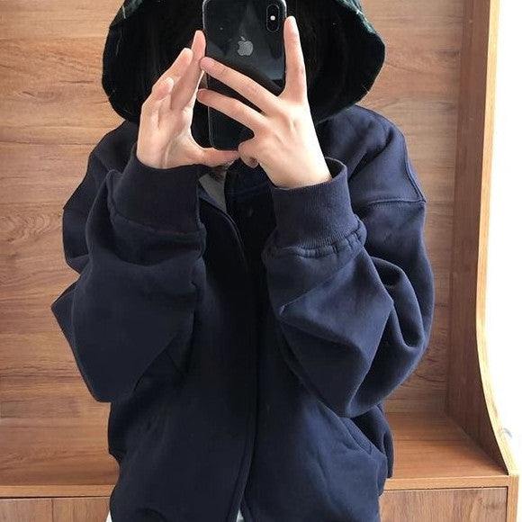 Retro Plaid Hoodie Korean Style Women Sweater