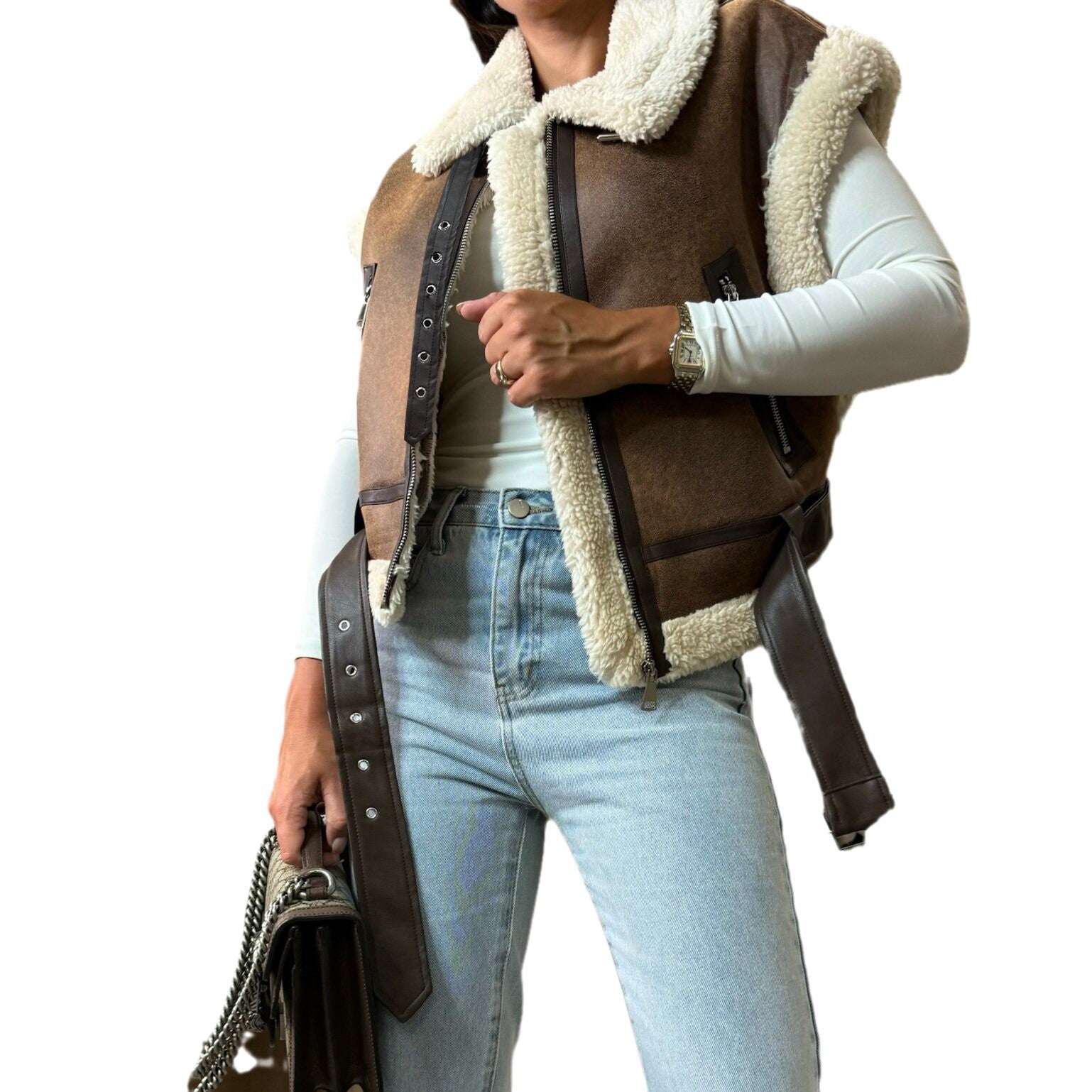 Fashion Zipper Fur Integrated Splicing Coat