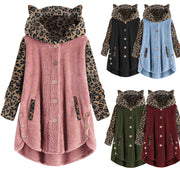 Cozy Leopard Patchwork Hooded Plush Coat