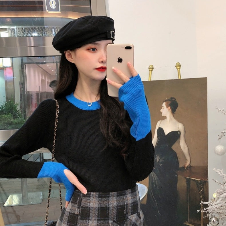 Women's Round-neck Sweater with Design Sense and Finger-loop Undershirt