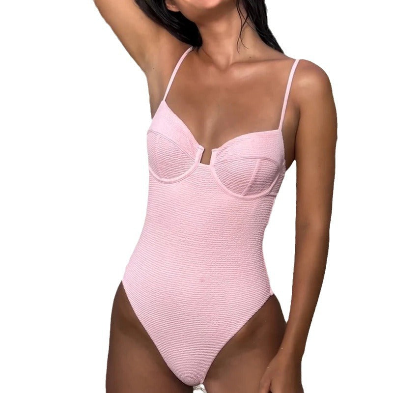 European And American Women's Fashion Solid Color One-piece Swimsuit