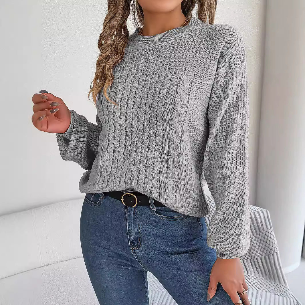 Women's Cable-knit Lantern-sleeve Pullover Sweater