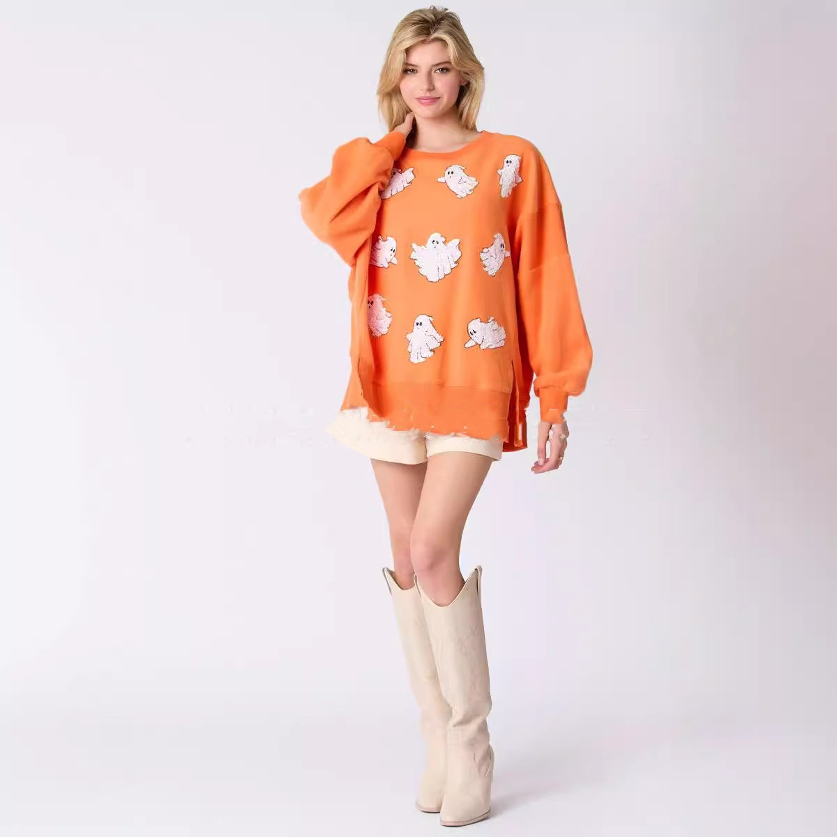 Women's Halloween Ghost Sequined Loose Sweatshirt