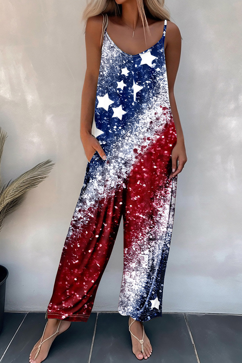 Women's Casual Strappy Printed Sleeveless Jumpsuit