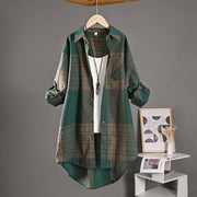 New Cotton-linen Top Retro Springfall Plaid Shirt