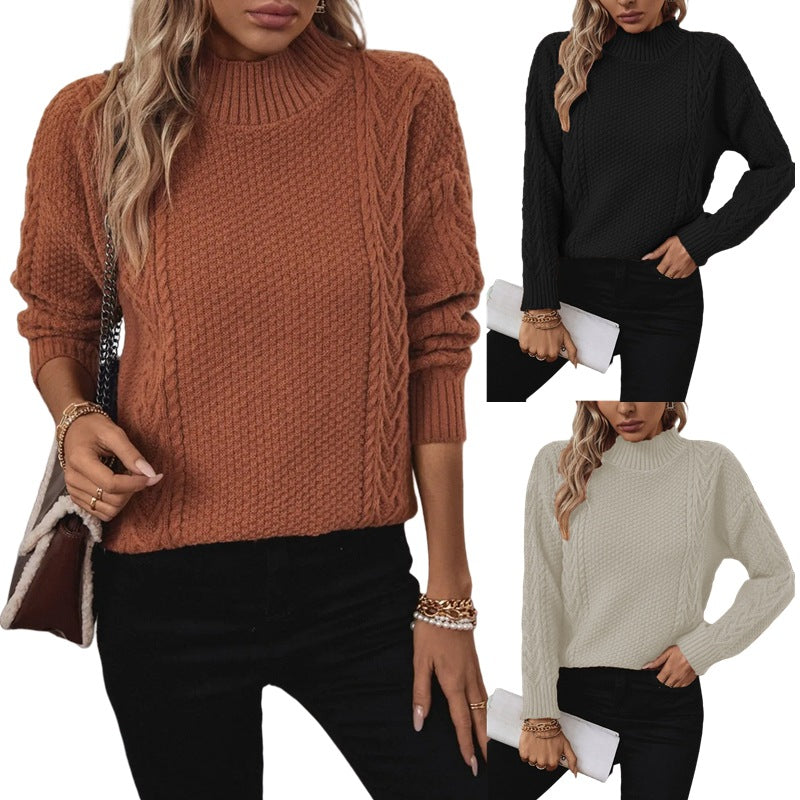 Solid-color Womens Sweater with a Front Slit and a Longer Back Hem