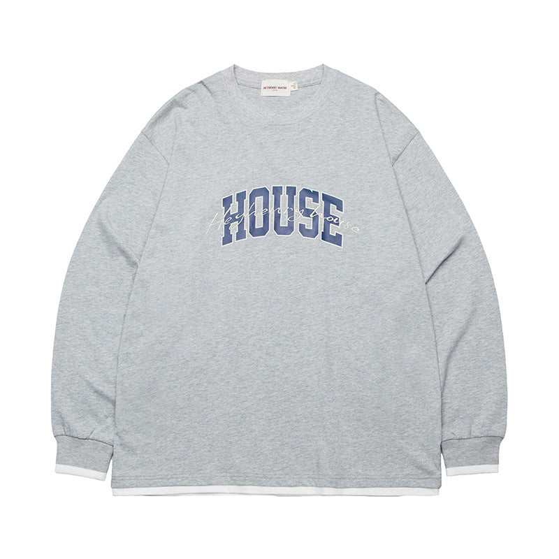 Casual Fake Two-Piece Letter Print Long Sleeve Tee