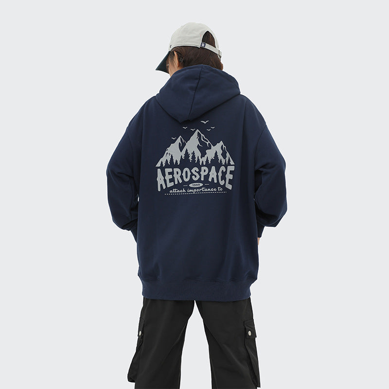 Plus Size Mountain Print Loose Hooded Sweatshirt