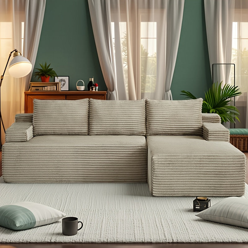 Left chaise L-shaped sectional sofa with memory foam cushions and corduroy upholstery