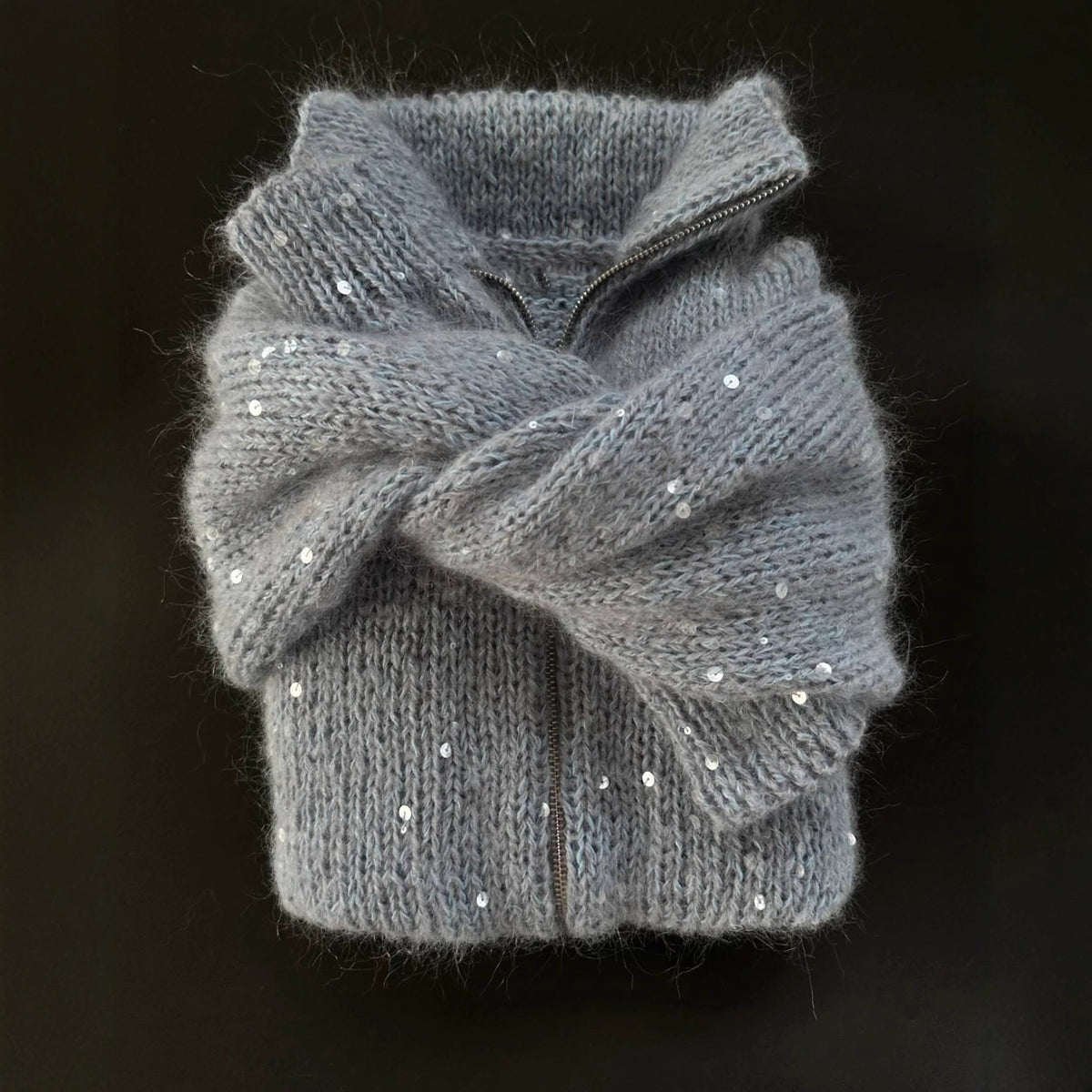 Womens Solid-color Sequined Fashionable Cardigan Knitted Sweater