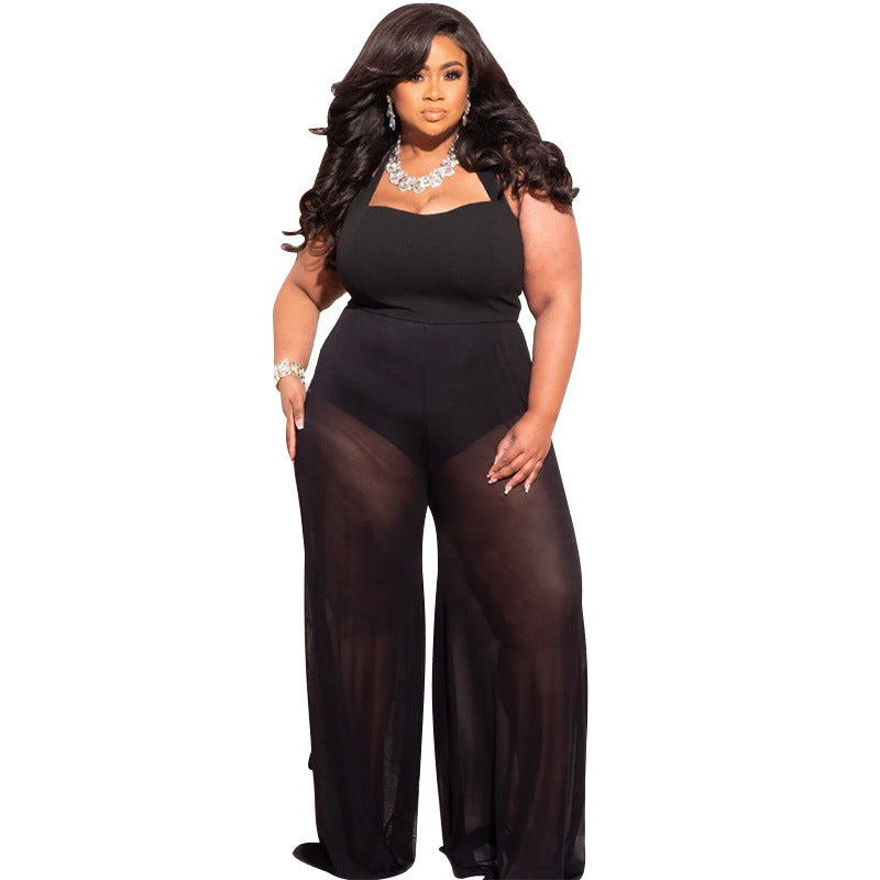 Women's Plus-Size Sheer Wide-Leg Jumpsuit
