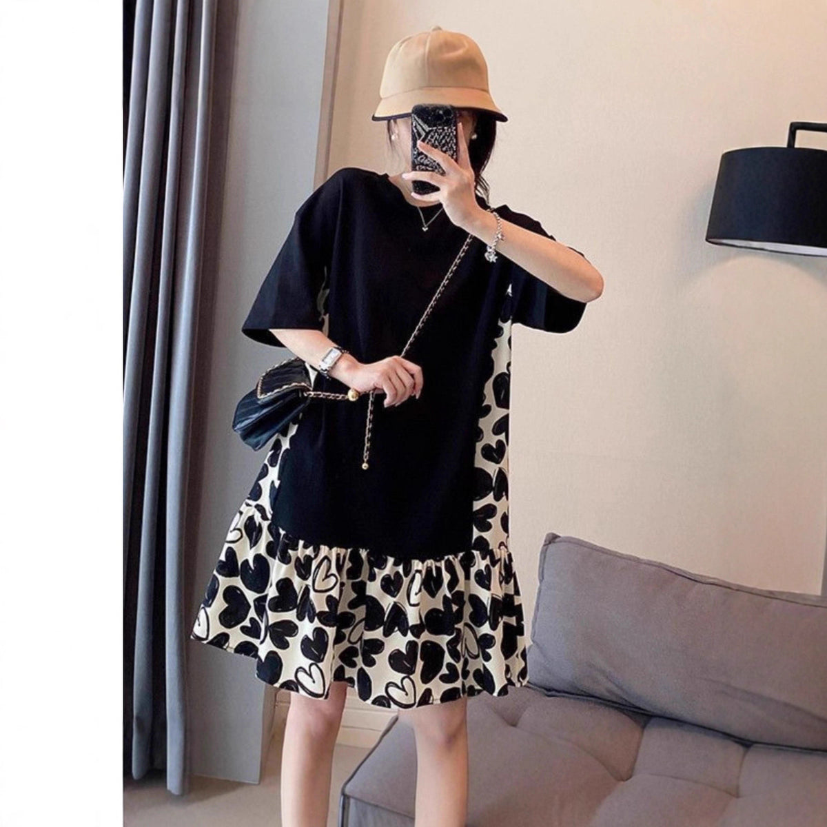 Womens Heart-patterned Floral Dress