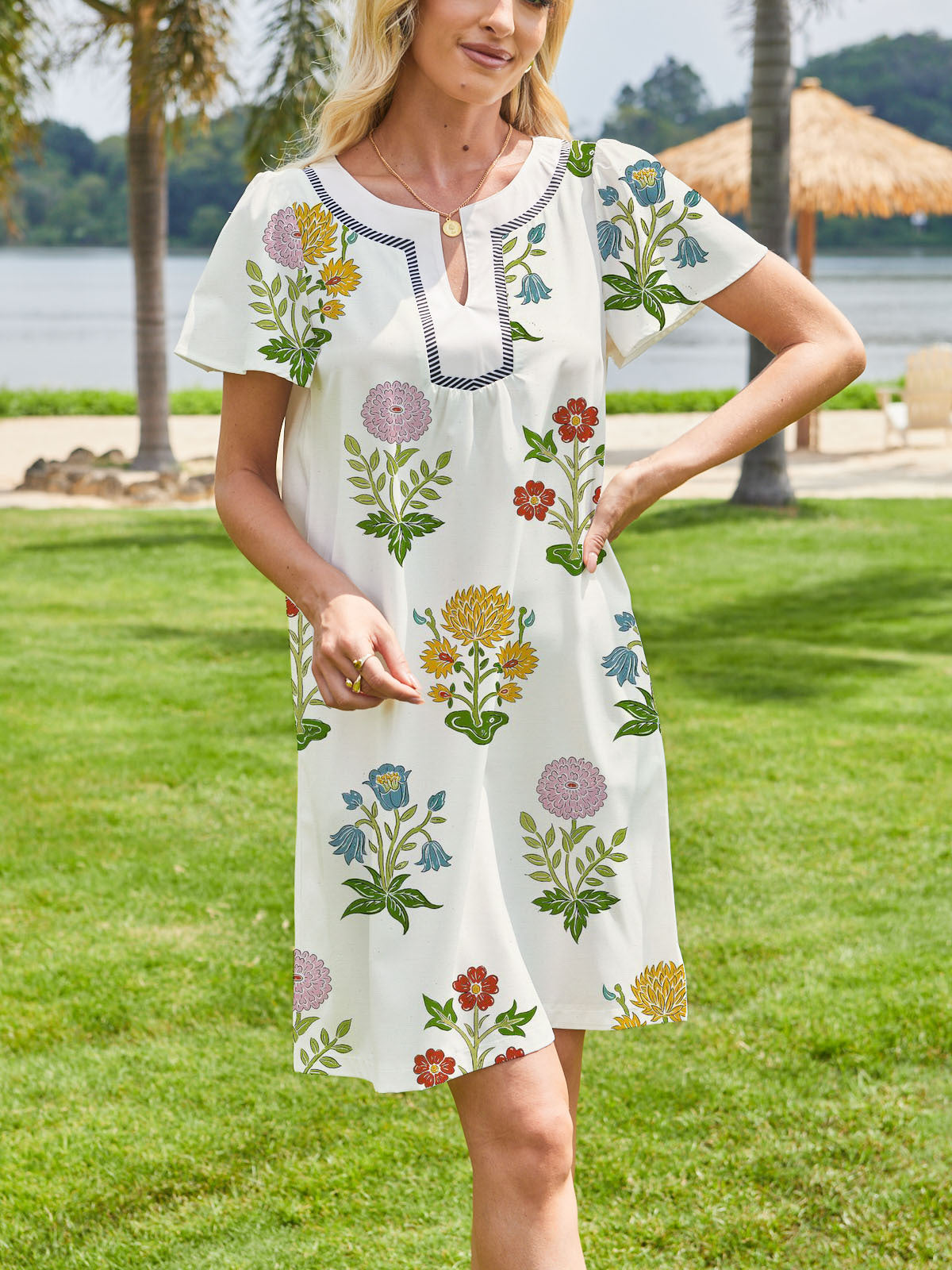 Fashionable Fresh-style Floral Puff-sleeve Dress