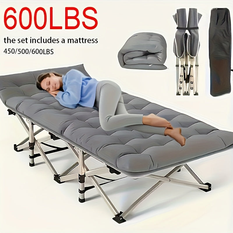 75-Inch Heavy-Duty Folding Camping Bed with Optional Mattress, 600 lb Capacity