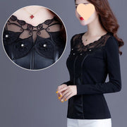 Chic Long Sleeve Lace Splicing Blouse