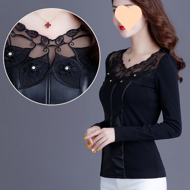 Chic Long Sleeve Lace Splicing Blouse