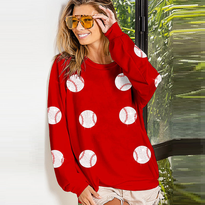 Sequin Baseball Long Sleeve Sweater for Women