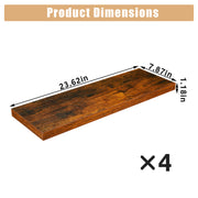 Set of 4 rustic brown floating wall shelves with metal brackets