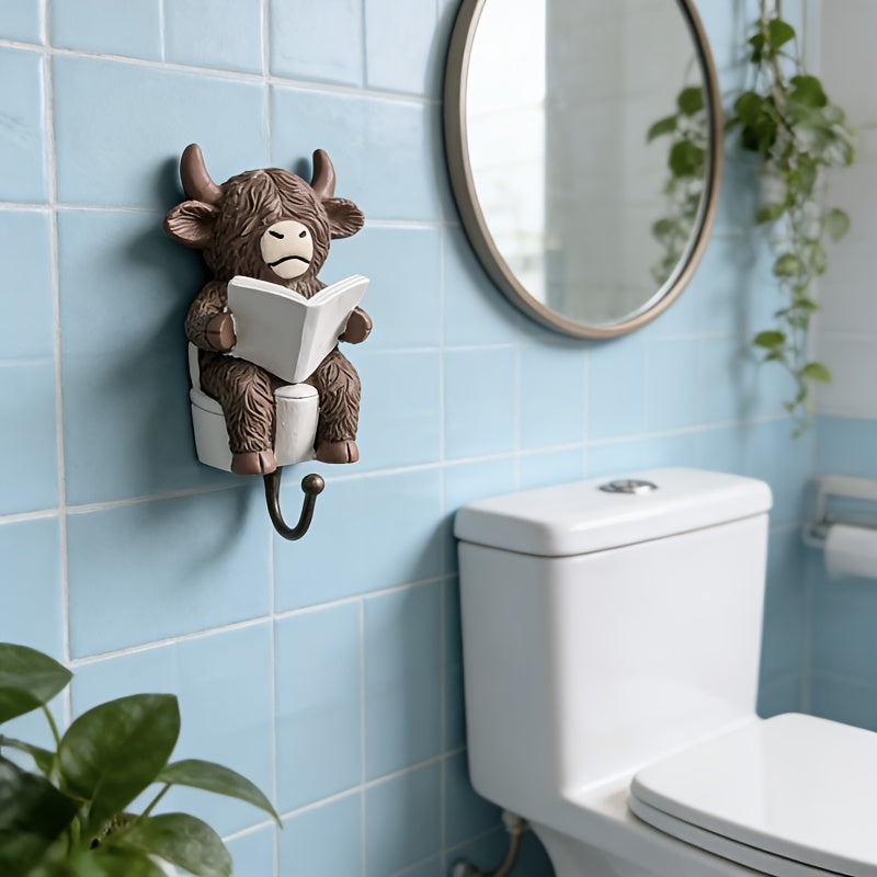 Highland Cow Creative Bathroom Wall Hook – Dual‑Use Punch‑Free Hook for Bathroom, Bedroom or Toilet