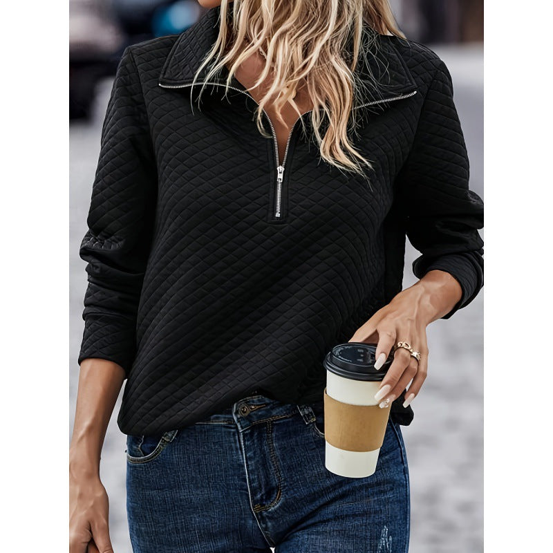 Chic Diamond Lattice Turtleneck Zipper Sweater
