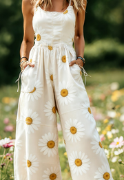 Women's American Retro Print Strappy Wide-Leg Jumpsuit