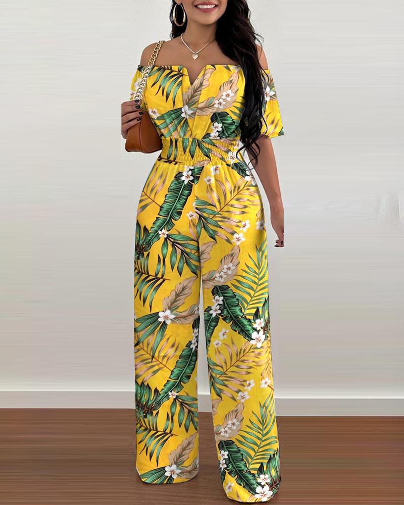 Chic Off-Shoulder Waist-Trimming Straight Jumpsuit