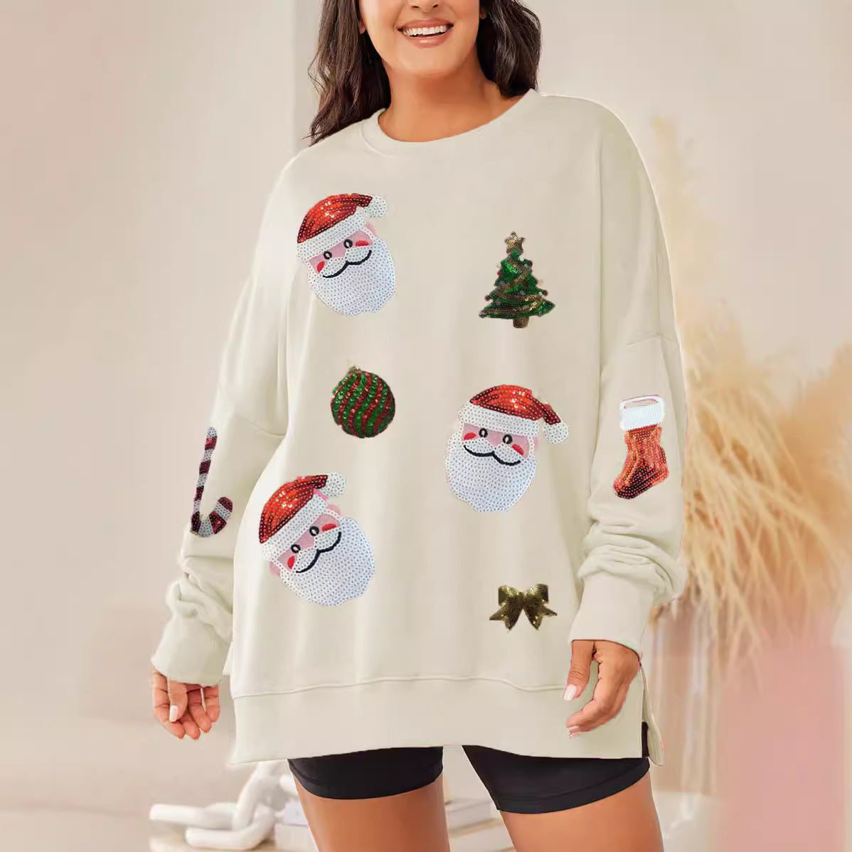 Women's Christmas Sequined Loose Casual Long Sleeve Sweater
