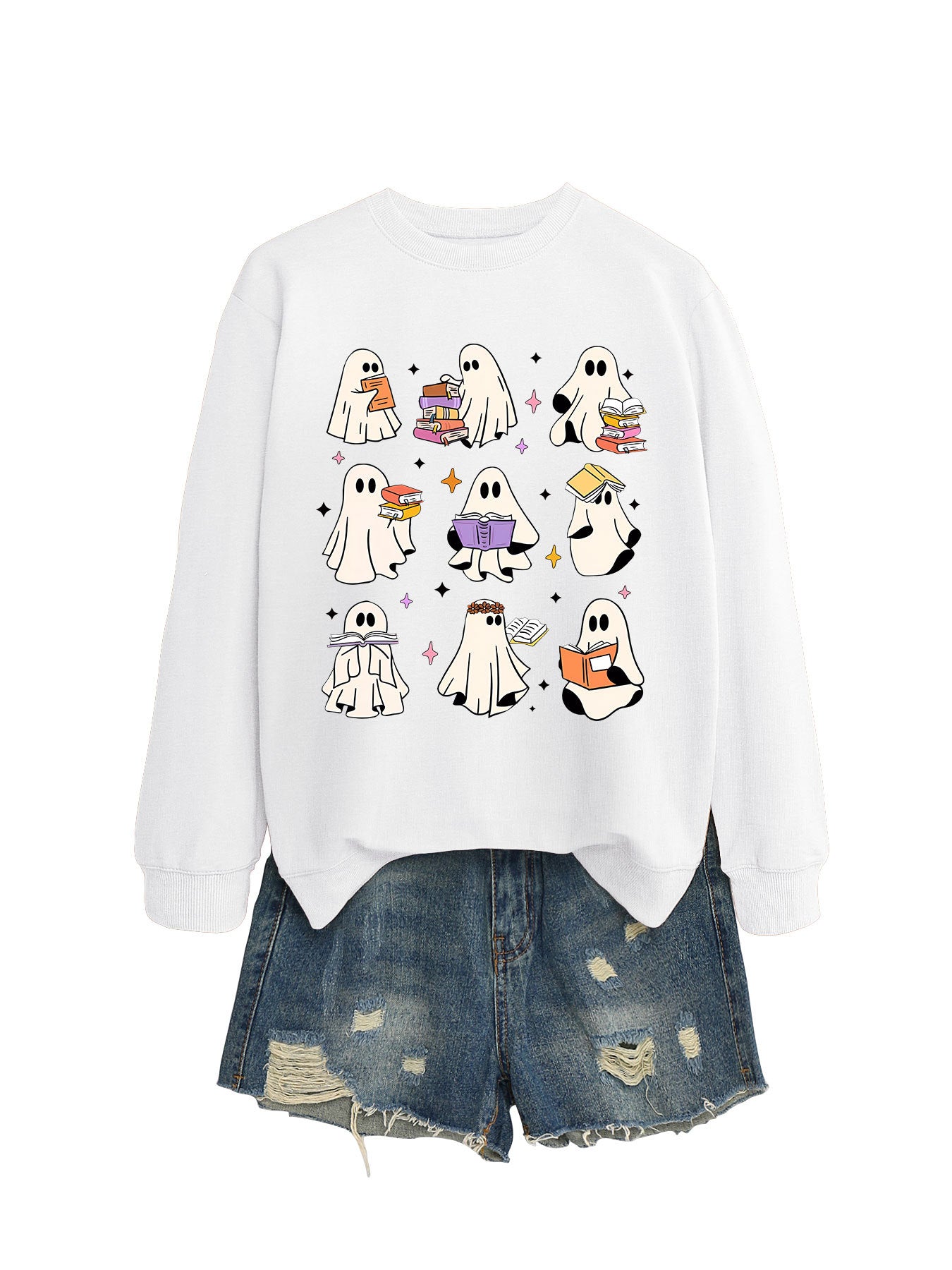 Women's Cozy Reading Print Pullover Sweater