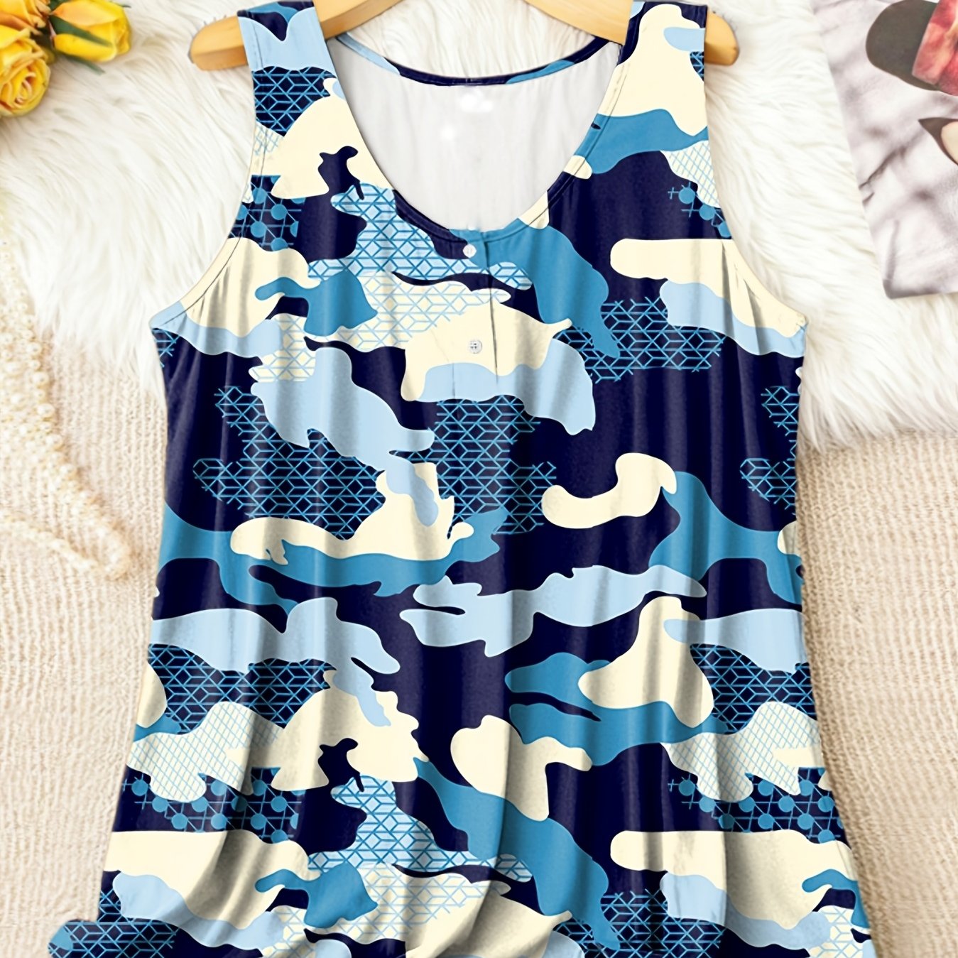 Plus Size V-Neck Printed Tank Top