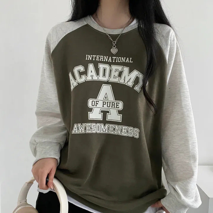 Korean Style Fleece-Lined Patchwork Women's Sweater