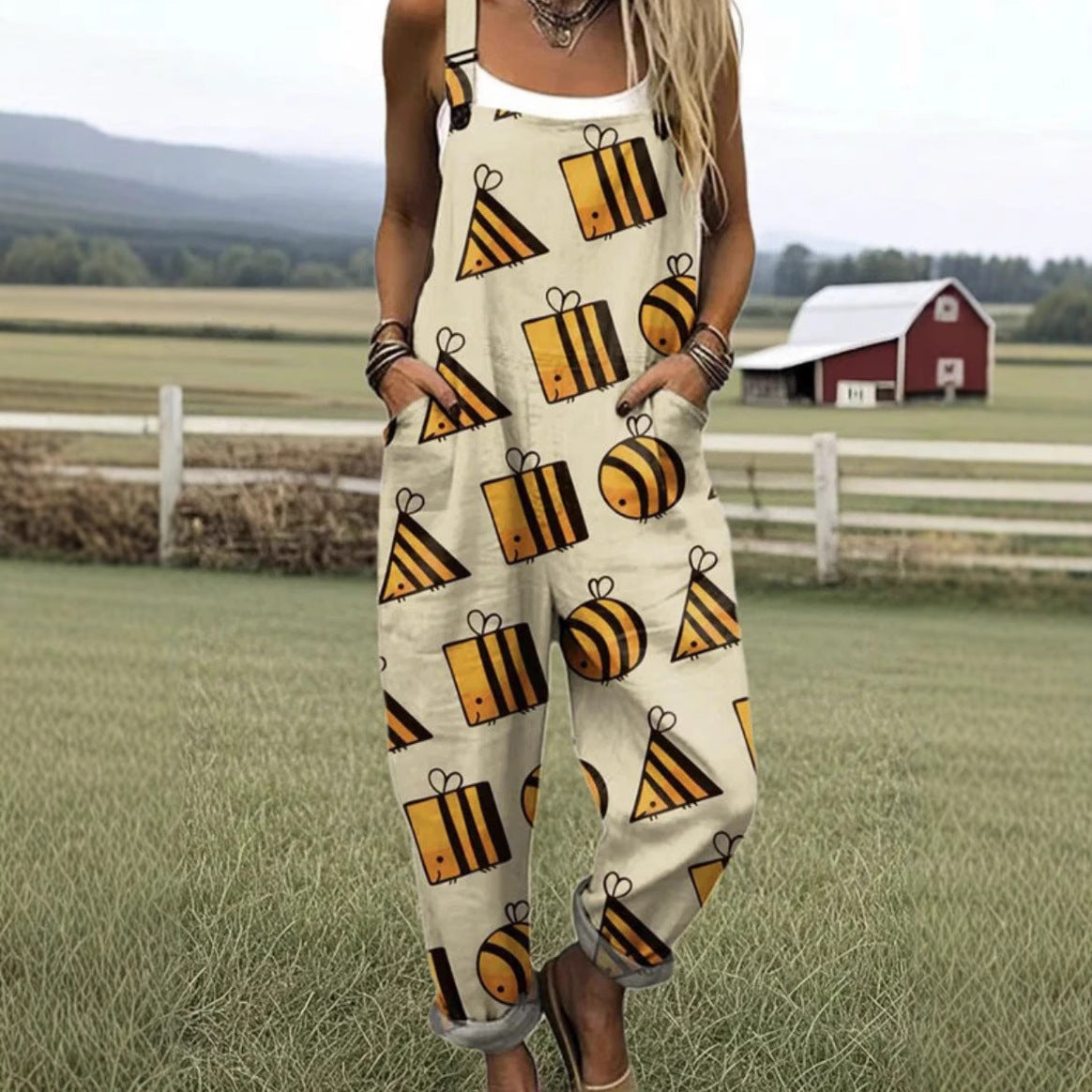Men's 3D Print Casual Suspender Trousers