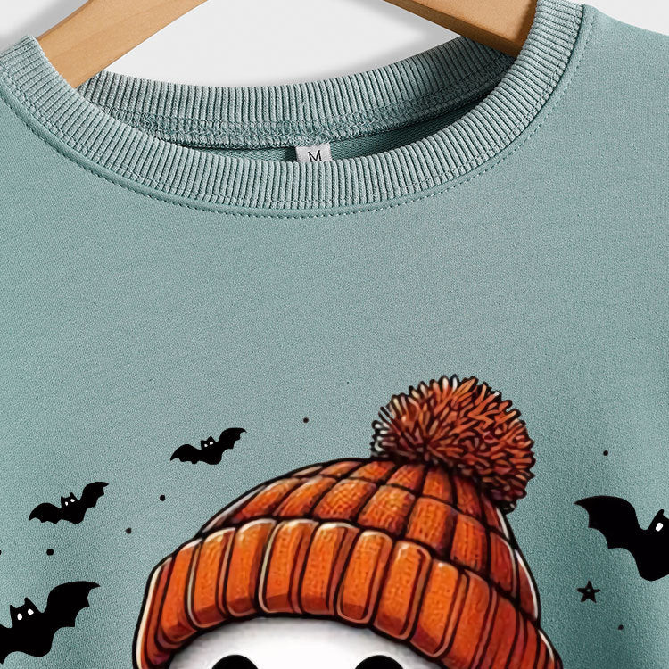 Pumpkin Print Long Sleeve Crew Neck Sweatshirt